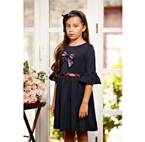 Patachou Girls Navy Holiday Dress Plaid Tartan Bow NWT Size 12 Portugal New